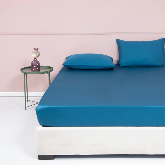 91家纺网 家纺一手货源 找家纺 久典 2020新款60S长绒棉单品床笠 月光蓝