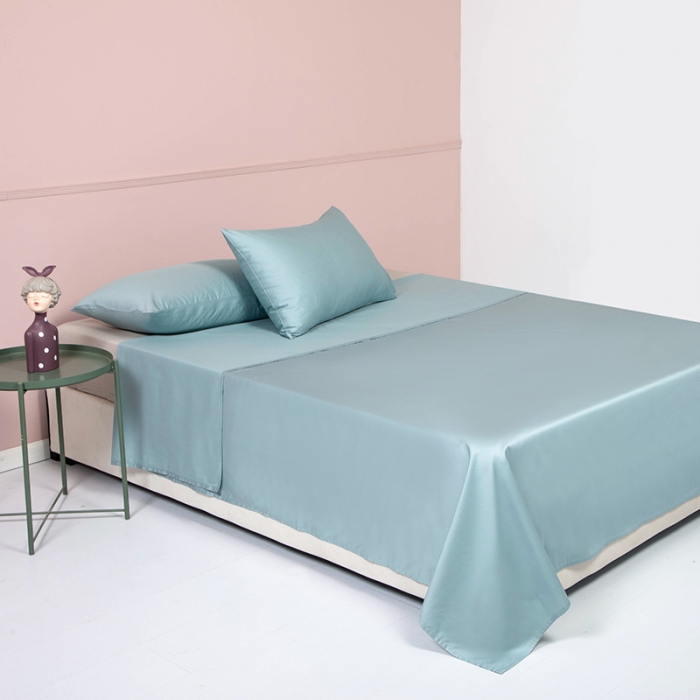 91家纺网 家纺一手货源 找家纺 久典 2020新款60S长绒棉单品床单 冰水蓝