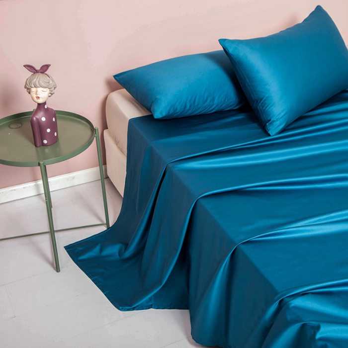 91家纺网 家纺一手货源 找家纺 久典 2020新款60S长绒棉单品床单 月光蓝