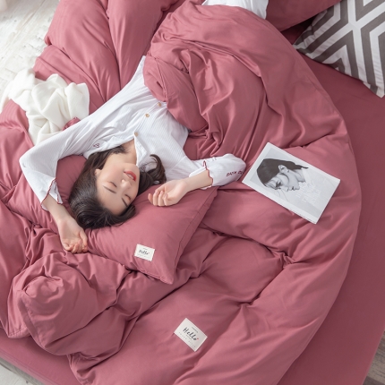 91家纺网 家纺一手货源 找家纺 【外贸爆款】网红同款北欧风加厚磨毛刺绣双拼四件套纯色三件套素色可定做款