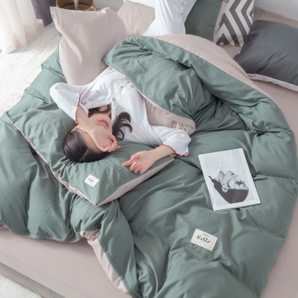 91家纺网 家纺一手货源 找家纺 【外贸爆款】网红同款北欧风加厚磨毛刺绣双拼四件套纯色三件套素色可定做款