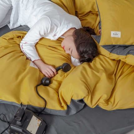 91家纺网 家纺一手货源 找家纺 【外贸爆款】网红同款北欧风加厚磨毛刺绣双拼四件套纯色三件套素色可定做款