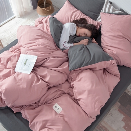 91家纺网 家纺一手货源 找家纺 【外贸爆款】网红同款北欧风加厚磨毛刺绣双拼四件套纯色三件套素色可定做款