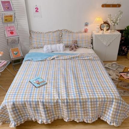 91家纺网 家纺一手货源 找家纺 （总）星期八 2020新款奶油色花边牛奶绒床盖