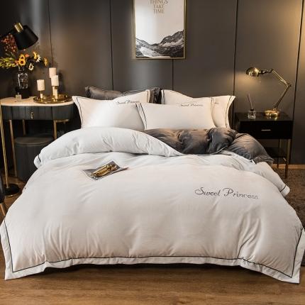 91家纺网 家纺一手货源 找家纺 （总）骏腾 2022新款水晶绒刺绣宽边工艺款四件套