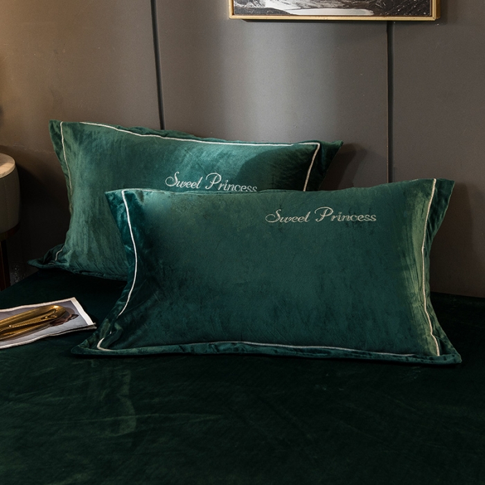 91家纺网 家纺一手货源 找家纺 骏腾 2022新款水晶绒刺绣宽边工艺款四件套 甜心公主-孔雀绿