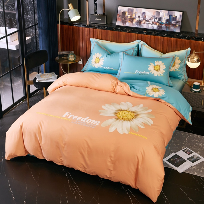 91家纺网 家纺一手货源 找家纺 雲归梦2020新款13372全棉大版四件套第二批冰心玉洁-桔