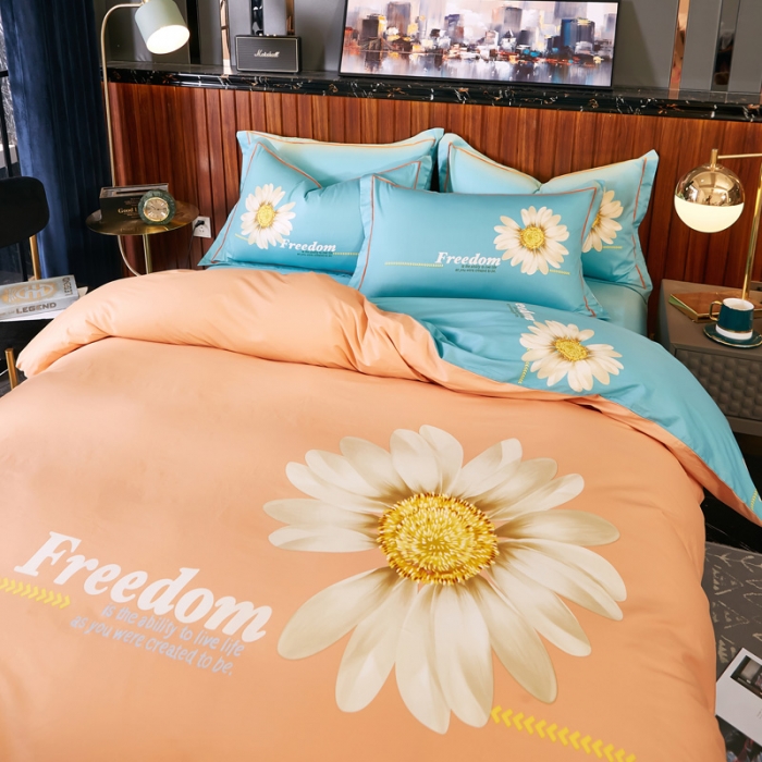 91家纺网 家纺一手货源 找家纺 雲归梦2020新款13372全棉大版四件套第二批冰心玉洁-桔