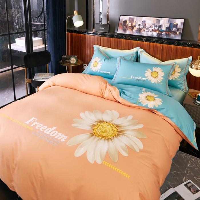 91家纺网 家纺一手货源 找家纺 雲归梦2020新款13372全棉大版四件套第二批冰心玉洁-桔