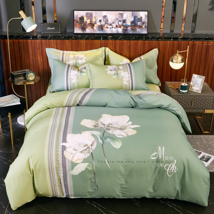 91家纺网 家纺一手货源 找家纺 雲归梦2020新款13372全棉大版四件套第二批春翠风情-绿