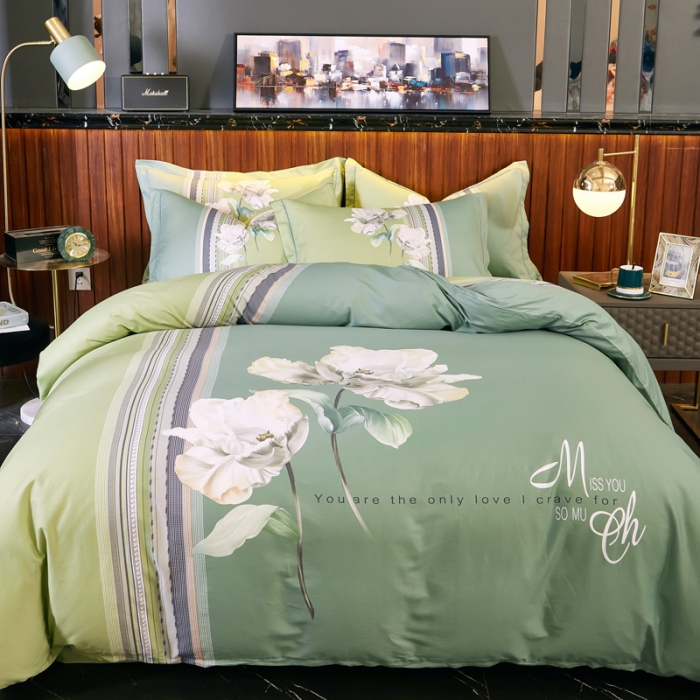 91家纺网 家纺一手货源 找家纺 雲归梦2020新款13372全棉大版四件套第二批春翠风情-绿