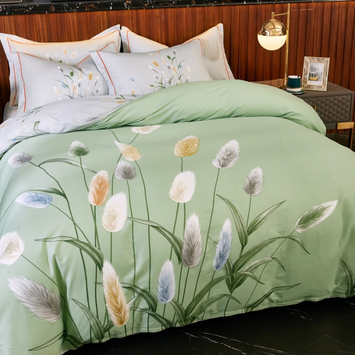 91家纺网 家纺一手货源 找家纺 雲归梦2020新款13372全棉大版四件套第二批麦田印象-绿