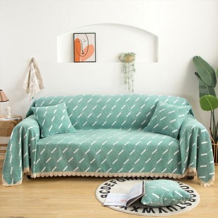 启博家纺 2022北欧纯色全盖雪尼尔沙发巾沙发垫沙发套沙发罩 格格情怀-绿