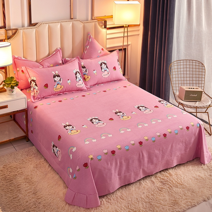 91家纺网 家纺一手货源 找家纺 雲归梦 2020新款全棉加厚磨毛四件套 草莓女孩粉