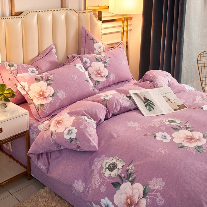 91家纺网 家纺一手货源 找家纺 雲归梦 2020新款全棉加厚磨毛四件套 花枝曼妙-粉