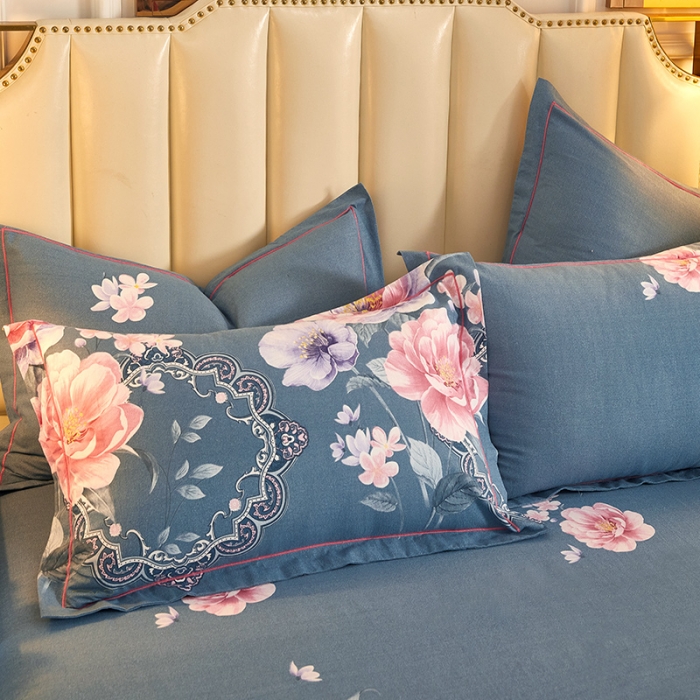 91家纺网 家纺一手货源 找家纺 雲归梦 2020新款全棉加厚磨毛四件套 如花盛开-蓝