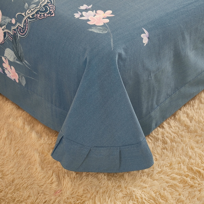 91家纺网 家纺一手货源 找家纺 雲归梦 2020新款全棉加厚磨毛四件套 如花盛开-蓝