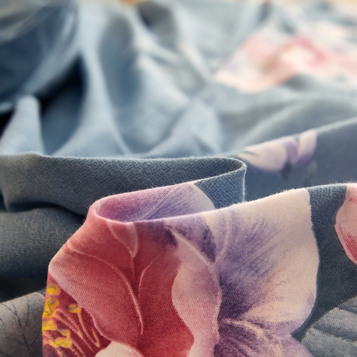 91家纺网 家纺一手货源 找家纺 雲归梦 2020新款全棉加厚磨毛四件套 如花盛开-蓝