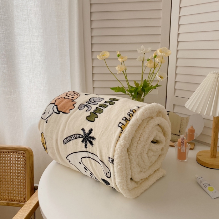 91家纺网 家纺一手货源 找家纺 萝莉家纺 2021新款多功能羊羔绒被套毯 恐龙假日