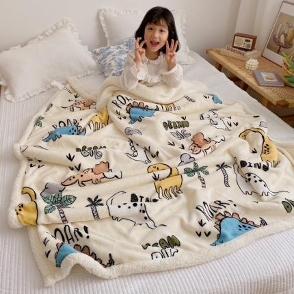 萝莉家纺 2021新款多功能羊羔绒被套毯 恐龙假日