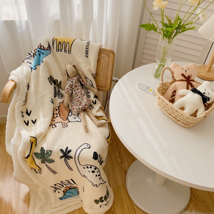 91家纺网 家纺一手货源 找家纺 萝莉家纺 2021新款多功能羊羔绒被套毯 恐龙假日