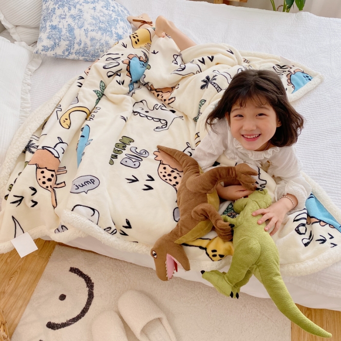 91家纺网 家纺一手货源 找家纺 萝莉家纺 2021新款多功能羊羔绒被套毯 恐龙假日