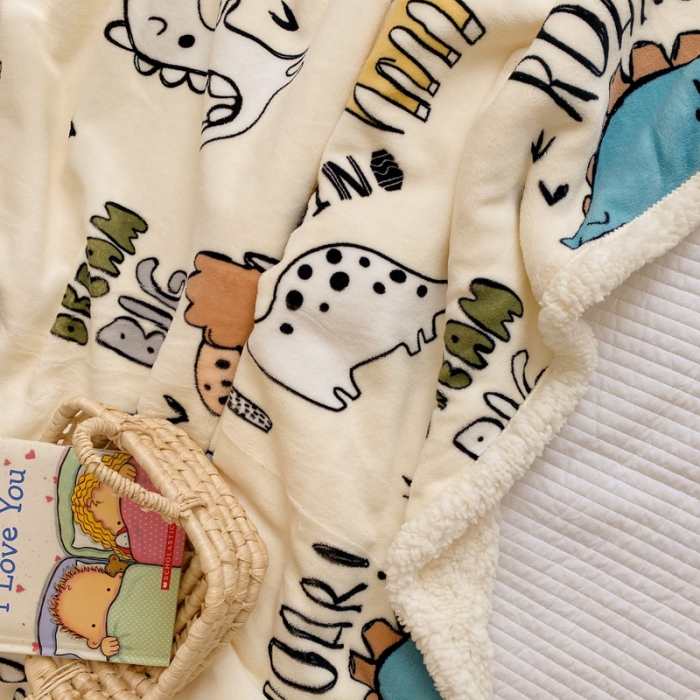 91家纺网 家纺一手货源 找家纺 萝莉家纺 2021新款多功能羊羔绒被套毯 恐龙假日