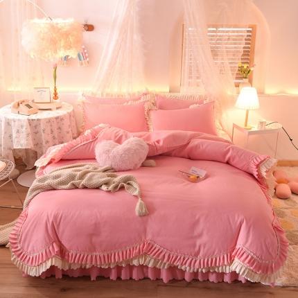 91家纺网 家纺一手货源 找家纺 （总）芭比蔓 2024新款韩版磨毛花边四件套