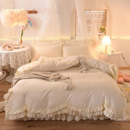 91家纺网 家纺一手货源 找家纺 （总）芭比蔓 2024新款韩版磨毛花边四件套