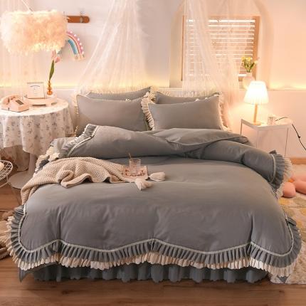 91家纺网 家纺一手货源 找家纺 （总）芭比蔓 2024新款韩版磨毛花边四件套