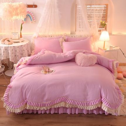 91家纺网 家纺一手货源 找家纺 芭比蔓 2024新款韩版磨毛花边四件套 唯美-樱粉