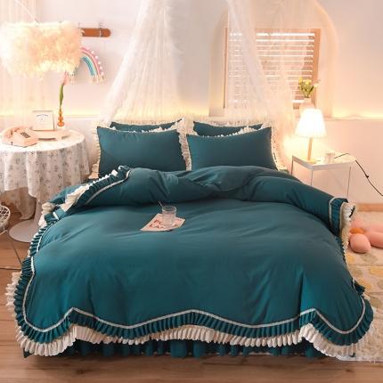 91家纺网 家纺一手货源 找家纺 芭比蔓 2024新款韩版磨毛花边四件套 唯美-孔雀蓝