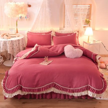 91家纺网 家纺一手货源 找家纺 芭比蔓 2024新款韩版磨毛花边四件套 唯美-西柚红