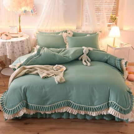 91家纺网 家纺一手货源 找家纺 芭比蔓 2024新款韩版磨毛花边四件套 唯美-香草绿