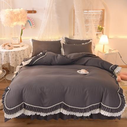 91家纺网 家纺一手货源 找家纺 芭比蔓 2024新款韩版磨毛花边四件套 唯美-古典黑