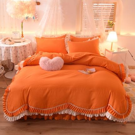 91家纺网 家纺一手货源 找家纺 芭比蔓 2024新款韩版磨毛花边四件套 唯美-可爱橙