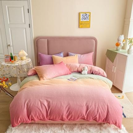 91家纺网 家纺一手货源 找家纺 （总） 2020新款渐变色牛奶绒四件套宝宝绒法莱绒珊瑚绒,幻彩粉玉,幻彩海蓝,幻彩暖黄,幻彩天蓝,幻彩优雅紫