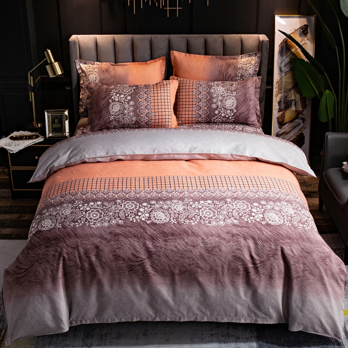 91家纺网 家纺一手货源 找家纺 典雅 2021网红爆款植物羊绒磨毛四件套 花影舞动