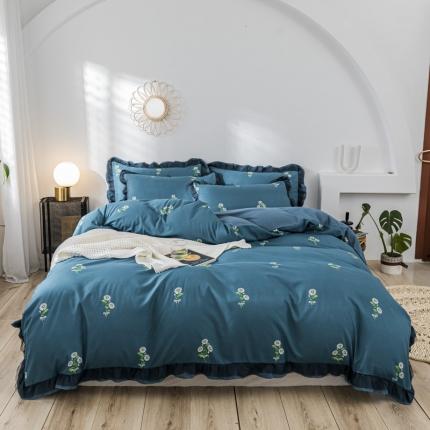 金麦家纺 2020新款亲肤荷叶边四件套 小雏菊-蓝