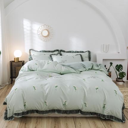 金麦家纺 2020新款亲肤荷叶边四件套 小雏菊-浅绿