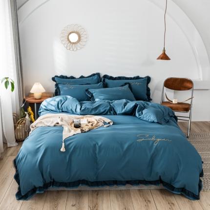 91家纺网 家纺一手货源 找家纺 （总）金麦家纺 2020新款愫棉刺绣蕾丝花边四件套