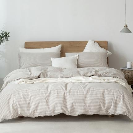 91家纺网 家纺一手货源 找家纺 棉邦 2020新款全棉色织水洗棉四件套日式简约系列 米细条