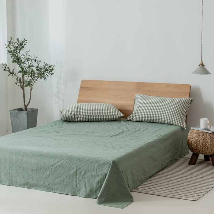 91家纺网 家纺一手货源 找家纺 棉邦 2020新款全棉色织水洗棉四件套日式简约系列 草绿小格