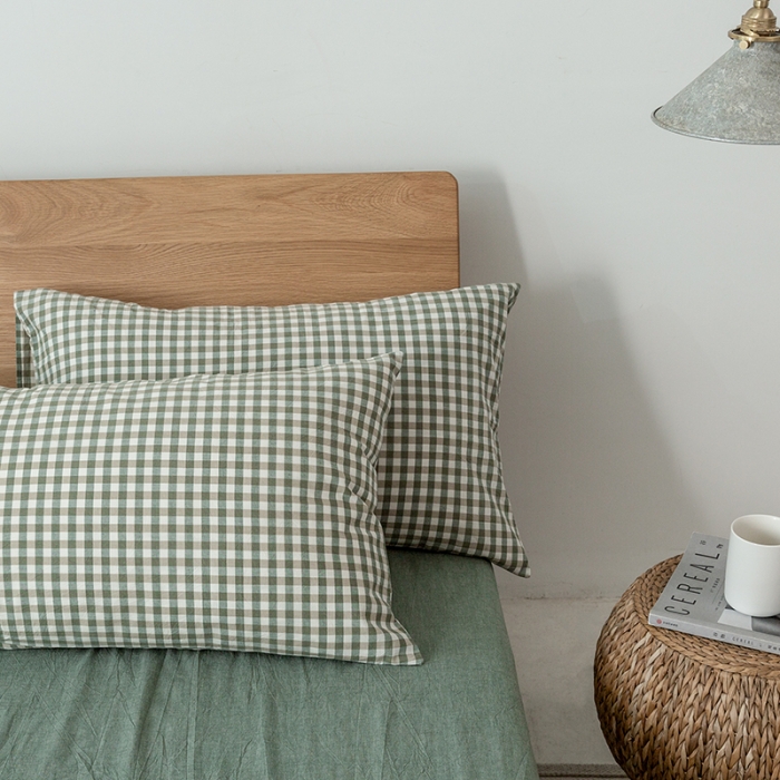 91家纺网 家纺一手货源 找家纺 棉邦 2020新款全棉色织水洗棉四件套日式简约系列 草绿小格