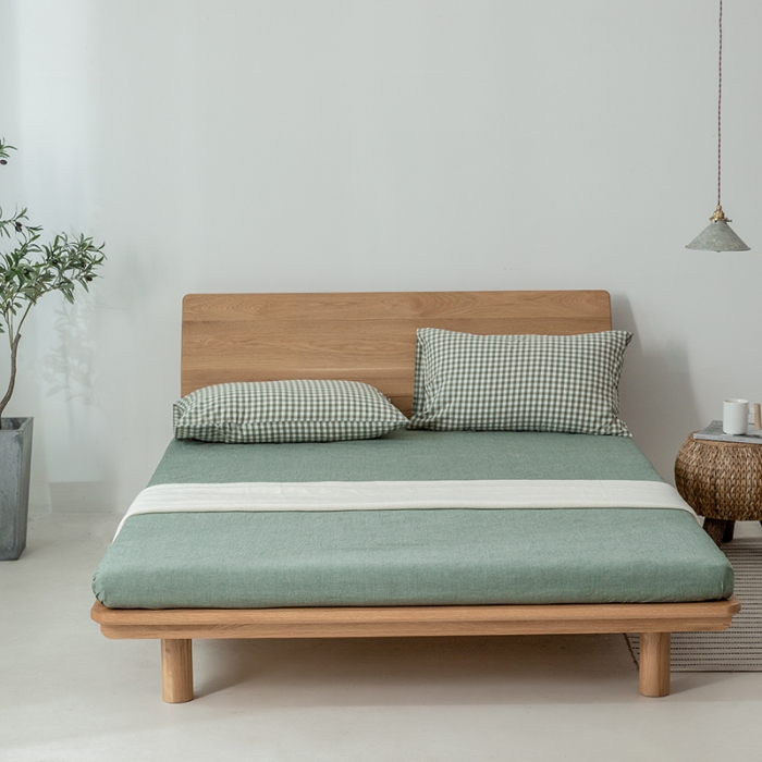 91家纺网 家纺一手货源 找家纺 棉邦 2020新款全棉色织水洗棉四件套日式简约系列 草绿小格