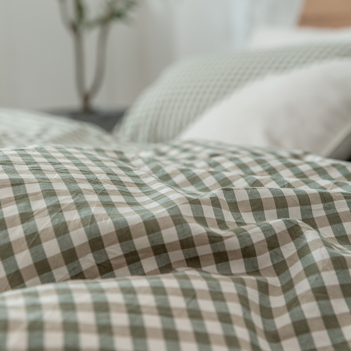 91家纺网 家纺一手货源 找家纺 棉邦 2020新款全棉色织水洗棉四件套日式简约系列 草绿小格