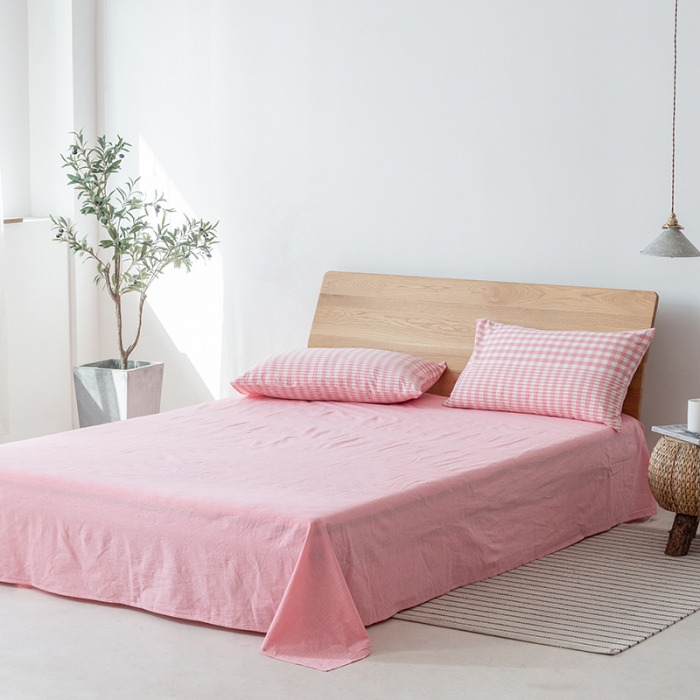 91家纺网 家纺一手货源 找家纺 棉邦 2020新款全棉色织水洗棉四件套日式简约系列 渐变粉