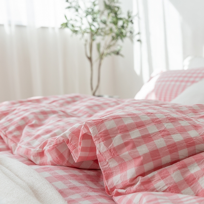 91家纺网 家纺一手货源 找家纺 棉邦 2020新款全棉色织水洗棉四件套日式简约系列 渐变粉