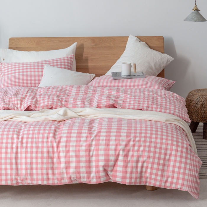 91家纺网 家纺一手货源 找家纺 棉邦 2020新款全棉色织水洗棉四件套日式简约系列 渐变粉