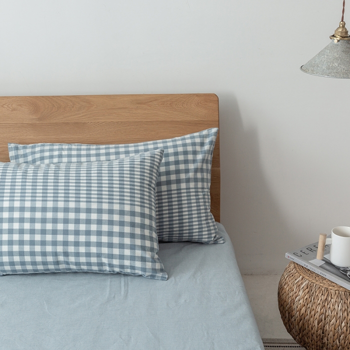 91家纺网 家纺一手货源 找家纺 棉邦 2020新款全棉色织水洗棉四件套日式简约系列 渐变蓝